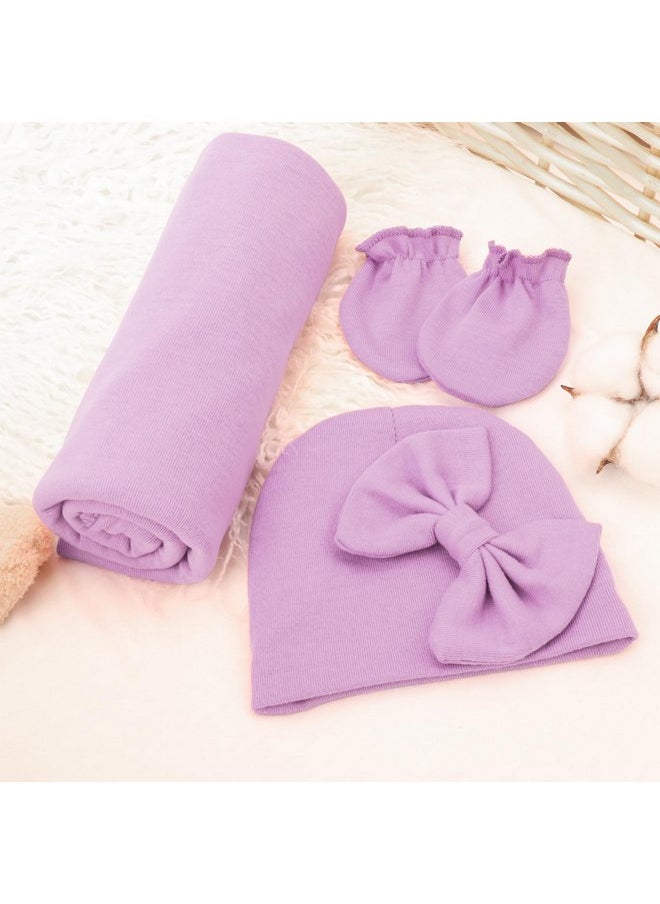 DRESHOW DRESHOW BQUBO Newborn Receiving Blanket Bow Hat Gloves Set Cotton Warm Baby Swaddle Blanket Wrap Baby Sleep Sack Shower Gift  - Image 5