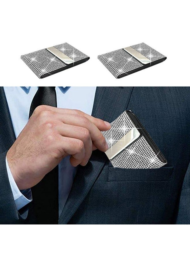 iHMeiju Bling Business Card Holder Case, Pu Leather Business Card Case With Crystal Diamonds Bling Rhinestones, Metal Business Card Case Pocket With Magnetic Closure, Name Card Holder Purse Card Case.  - Image 3