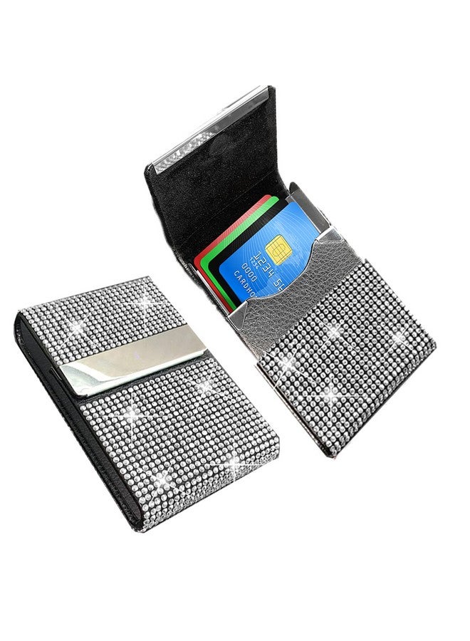 iHMeiju Bling Business Card Holder Case, Pu Leather Business Card Case With Crystal Diamonds Bling Rhinestones, Metal Business Card Case Pocket With Magnetic Closure, Name Card Holder Purse Card Case.  - Image 5