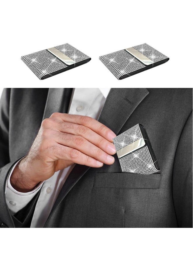 iHMeiju Bling Business Card Holder Case, Pu Leather Business Card Case With Crystal Diamonds Bling Rhinestones, Metal Business Card Case Pocket With Magnetic Closure, Name Card Holder Purse Card Case.  - Image 2