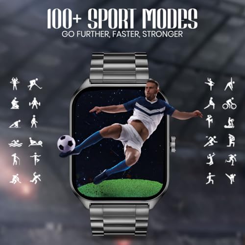 PunnkFunnk H18 Smartwatch for Men & Women | 2.01" HD Full Display | Bluetooth Calling Watch with Heart Rate | Sleep Monitor | 100+ Sports Modes | Long Battery Life | IP67 Fitness Watch- (Metal Black) - Image 5