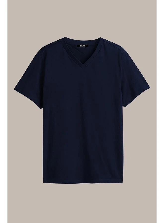 Mmetalic  Men's Multicolor 100% Cotton V-Neck T-Shirt 5-Pack with Regular Fit and Comfortable Cut for Men | Best Price UAE