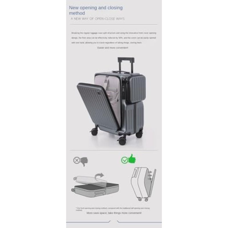 Carry On Luggage for airline travel: lightweight hardside spinner suitcase in gray with USB charging port, front pocket, and cup holder - Image 5