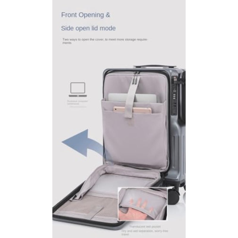 Carry On Luggage for airline travel: lightweight hardside spinner suitcase in gray with USB charging port, front pocket, and cup holder - Image 4