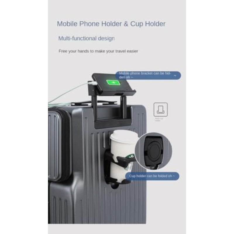 Carry On Luggage for airline travel: lightweight hardside spinner suitcase in gray with USB charging port, front pocket, and cup holder - Image 2