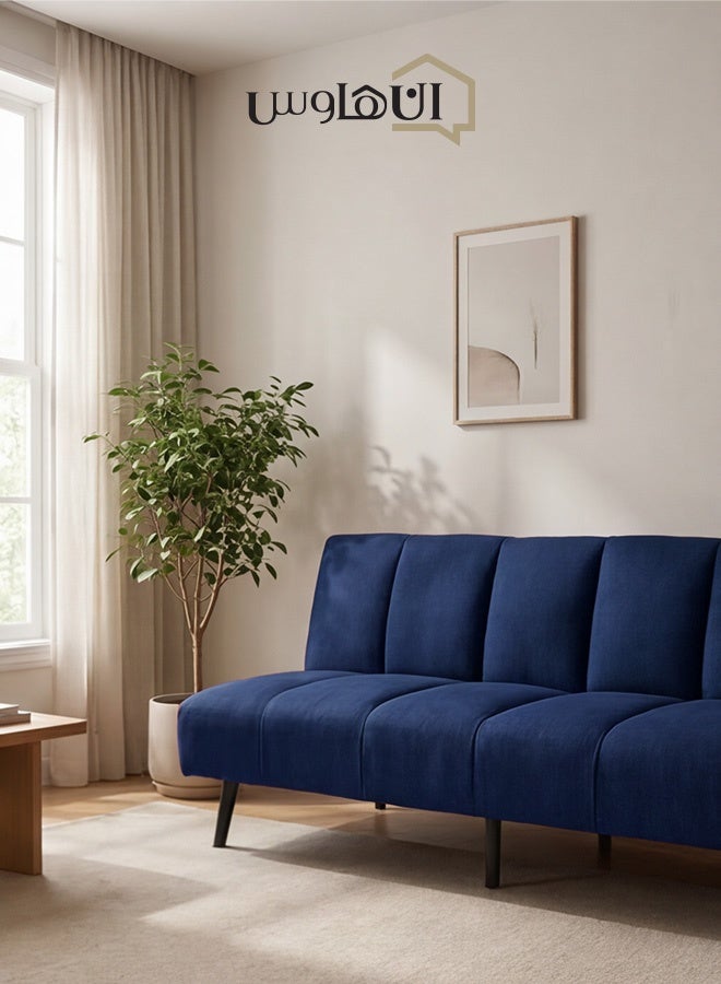 In-House Sana | Sofabed 2 In 1 Upholstered In Linen - Dark Blue - Image 4
