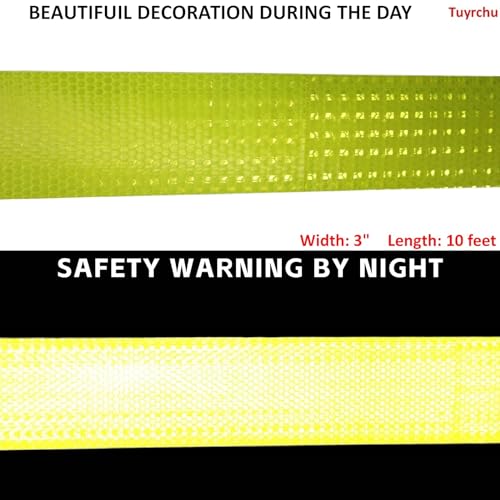 tuyrchu Fluorescent Yellow Reflective Tape Outdoor Waterproof 3 inch Wide, High Visibility Warning Safety Industrial Marking Tape (10 feet) - Image 3