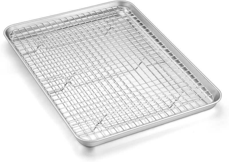Homikit Baking Sheet with Wire Rack, 16" x 12" Stainless Steel Cookie Sheet Bacon Pan for Oven, Nonstick Jelly Roll Pan Baking Tray with Grid Cooling Rack Set for Cooking Roasting, Dishwasher Safe - Image 1
