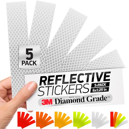 Byllstore Reflective Stickers | 3M Diamond Grade | White | 1.25″ x 6″ | 5-Pack | Reflective Safety Tape for Helmets, Cars, Mailboxes & More - Image 1