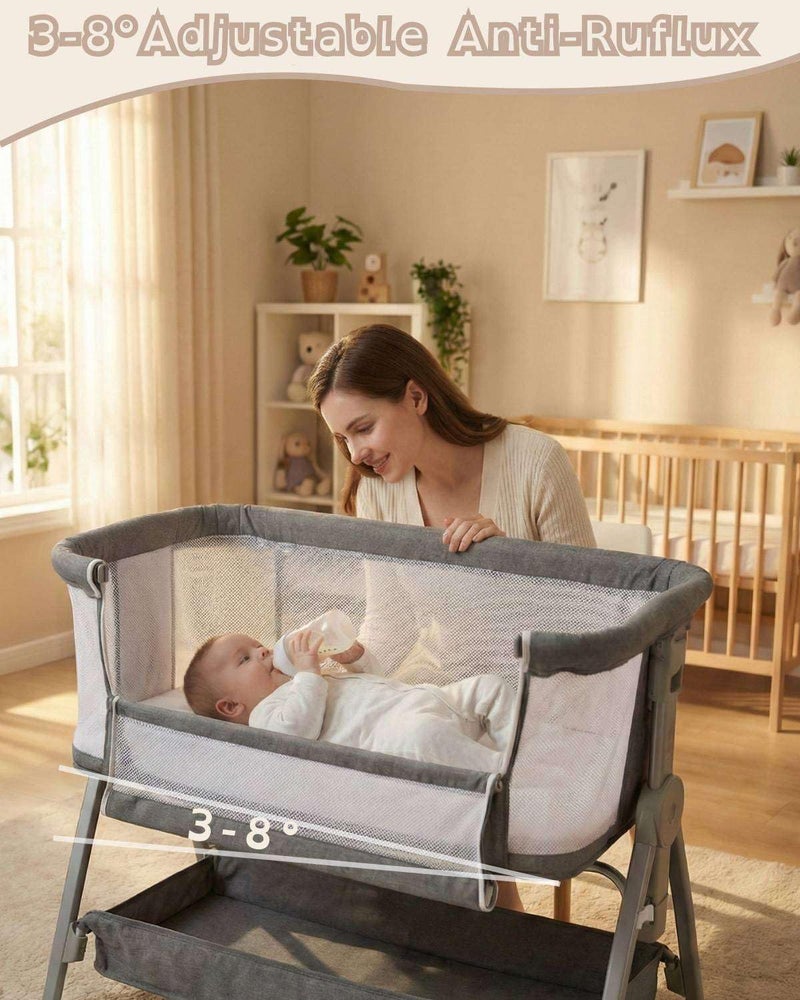 Luvkixen Bedside Bassinet for Baby, Sturdy 3 in 1 Bedside Sleeper with Mattress & Wheels, Height Adjustable, Breathable Mesh, Storage Basket, Easy to Assemble for Newborn, Grey - Image 5