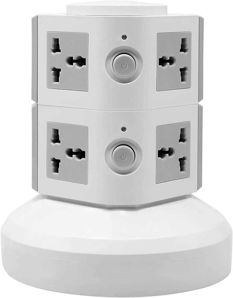 SAFFRON Universal Vertical Socket Electrical Tower Extension Outlet with USB Ports 3M Cord and UK-Plug Power Strip Multi Charging Station (Gray) - Image 1