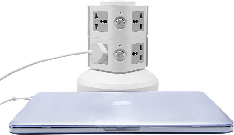 SAFFRON Universal Vertical Socket Electrical Tower Extension Outlet with USB Ports 3M Cord and UK-Plug Power Strip Multi Charging Station (Gray) - Image 3