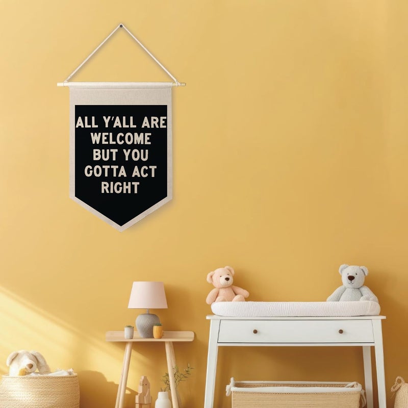 Qpenm All Are Welcome Hanging Wall Canvas Banner,Welcome Hanging Pennant Flag Prints,Funny Posters & Prints Canvas Banner,Funny Classroom Home Living Room Office Wall Art Decor - Image 5