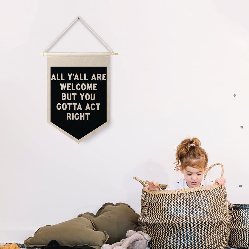 Qpenm All Are Welcome Hanging Wall Canvas Banner,Welcome Hanging Pennant Flag Prints,Funny Posters & Prints Canvas Banner,Funny Classroom Home Living Room Office Wall Art Decor - Image 3