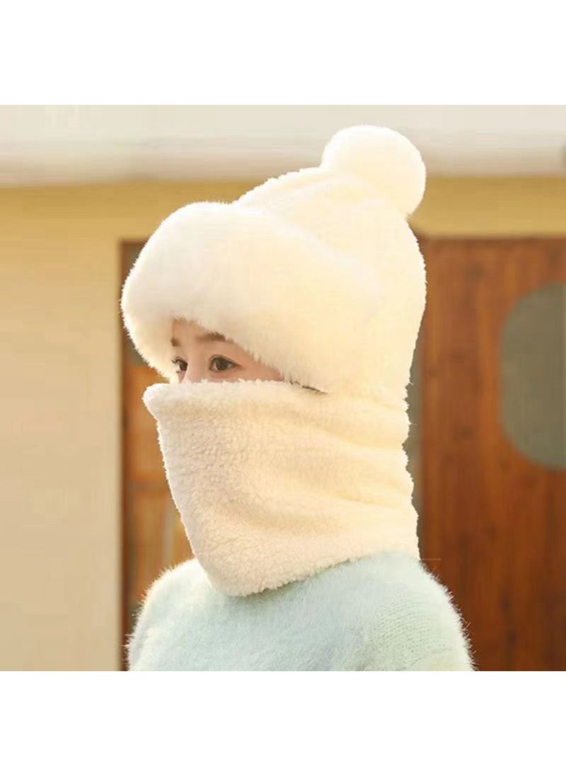 Generic - Cute Fox Ear Plush Winter Warm Hat Scarf Combo White (fur ball cap) - Image 1