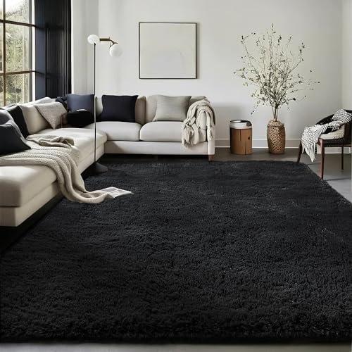 Ophanie Black Area Rugs for Bedroom Living Room, 4x6 Fluffy Fuzzy Shag Shaggy Carpet Soft Plush Furry Bedside Rug, Indoor Floor Rug for Kids Girls Boys Home Decor Aesthetic, Dorm Nursery - Image 1