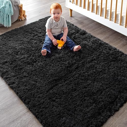 Ophanie Black Area Rugs for Bedroom Living Room, 4x6 Fluffy Fuzzy Shag Shaggy Carpet Soft Plush Furry Bedside Rug, Indoor Floor Rug for Kids Girls Boys Home Decor Aesthetic, Dorm Nursery - Image 5