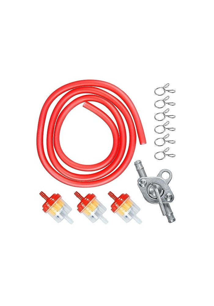 HOLATO Gas Fuel Line Hose Clamps Fuel Filters with Inline Shut Off Valve Petcock Set for 50cc 70cc 90cc 110cc 125cc 150cc Taotao Coolster Apollo Baja ATV Four Wheeler Dirt Pit Bike RED - Image 1