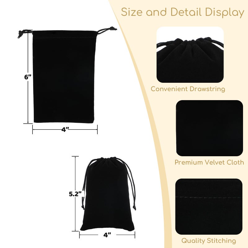 Tapleap Velvet Drawstring Bags, 12Pcs Black Coin Pouch, 4x6, Wedding, Valentine's Day, For Wrapping Dungeons & Dragon Dice, Party Favors, Resin Runes, Jewelry, Coin - Image 2