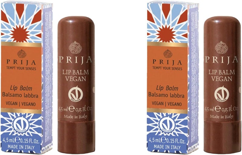 Prija Vegan Lip Balm with Jojoba Oil Shea Butter and Sunflower Wax Pampers your Lips Naturally Hydrating Lip Balm Stick 2 x 45ml