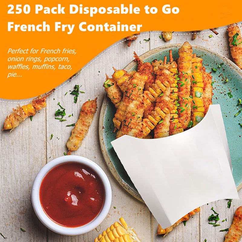 Lyellfe 250 Pack French Fry Holder, Disposable To Go French Fry Container Box, 4 Oz Stackable White Kraft Paper Charcuterie Cups for Fries, Onion Rings, Popcorn, Take Out, Party, Grease Resistant - Image 2
