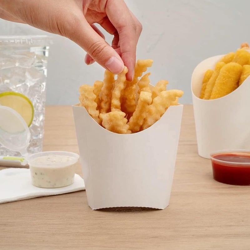 Lyellfe 250 Pack French Fry Holder, Disposable To Go French Fry Container Box, 4 Oz Stackable White Kraft Paper Charcuterie Cups for Fries, Onion Rings, Popcorn, Take Out, Party, Grease Resistant - Image 4