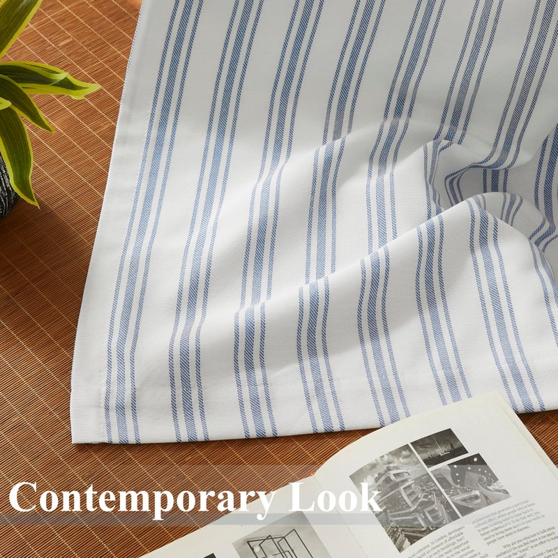 ZJDECOR Blue Striped Blackout Curtains 84 Inches Length,Ticking Stripe on White Cotton Blended Light Filtering Fabric with White Liner,Modern Bedroom Window Treatment,Back Tab Rod Pocket,55" Wx84 Lx2 - Image 4