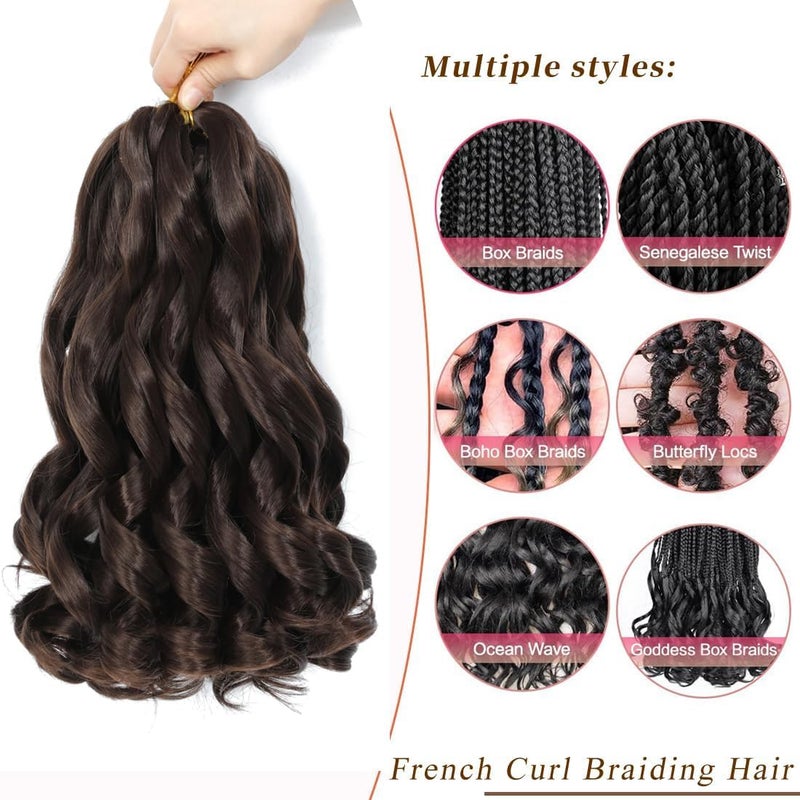 FALEMEI French Curly Braiding Hair 16 Inch 8 Packs - Pre Stretched Bouncy Braiding Hair- Loose Wavy Synthetic Hair Extensions for Black Women (16 inch 8 packs, 4#) - Image 2