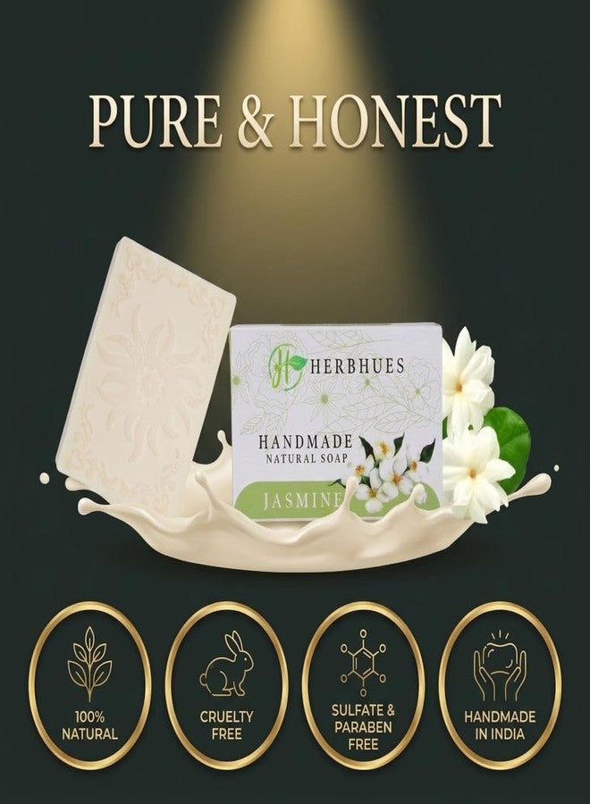 HerbHues صابون الياسمين الفاخر المصنوع يدويًا من هيرب هيوز للنساء والرجال والأطفال - صابون استحمام طبيعي ومرطب ومعطر بالزيوت العطرية وفيتامين هـ (عبوة واحدة، 100 غرام) - Image 4
