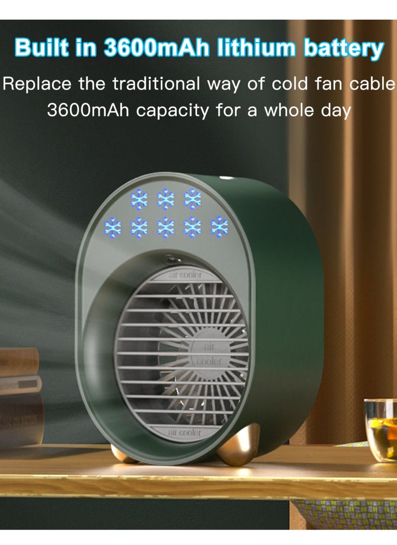 Portable Air Conditioner Rechargeable Cooler Fan 3600mah Battery Operated with Function Cooling Humidifier Filtration 3 Speeds Colorful Night Light