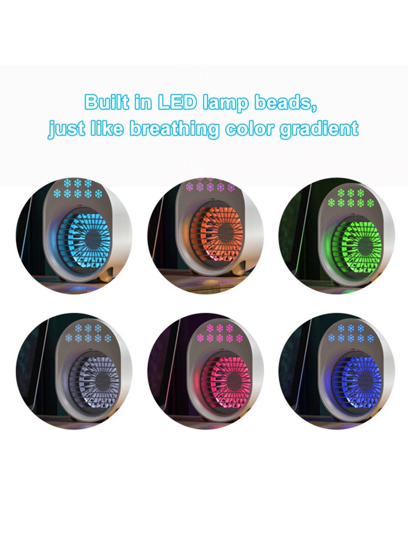 Portable Air Conditioner Rechargeable Cooler Fan 3600mah Battery Operated with Function Cooling Humidifier Filtration 3 Speeds Colorful Night Light