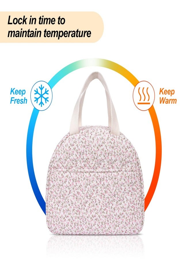 honitty Lunch Box for Women,Insulated Lunch Bags,Cute Quilted Lunch Tote Bag,Large Capacity Cooler Bag with Compartments for Picnics(Crushed Flower) - Image 3