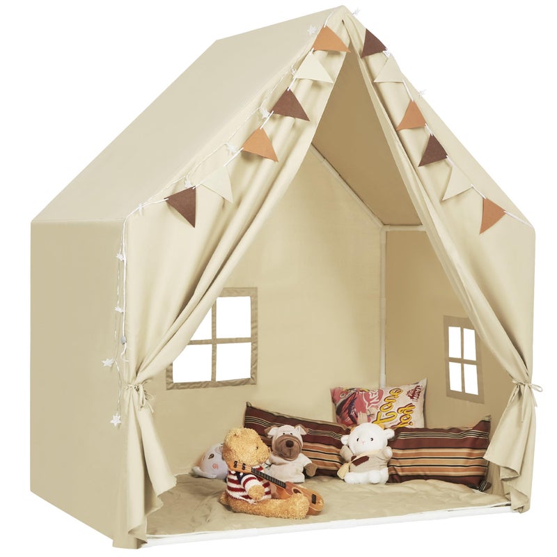 MORITECK Kids Play Tent with Padded Mat Star LED Lights for Ages 4810 Year Old Girls Boys Large Cute Indoor Play Room House Tent for Toddler Children Beige - Image 3