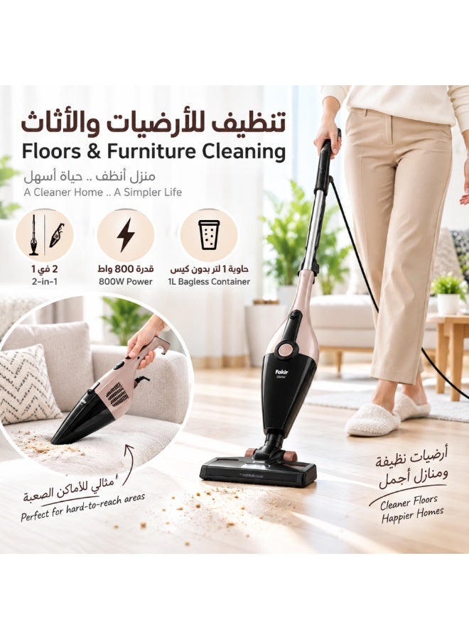 Fakir 2-in-1 Corded Stick Vacuum Cleaner, 800W, 1L, Beige - Image 2