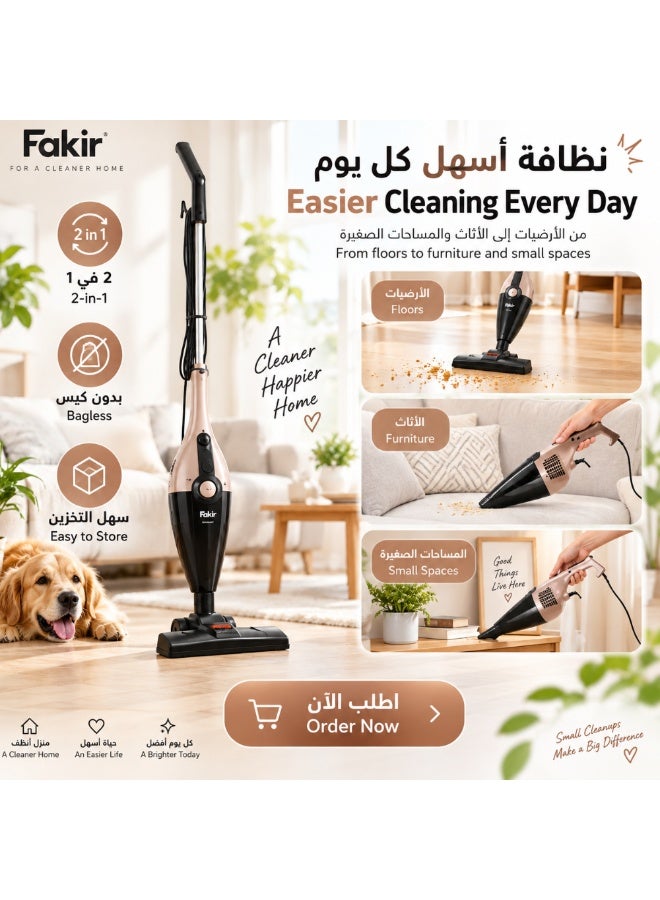 Fakir 2-in-1 Corded Stick Vacuum Cleaner, 800W, 1L, Beige - Image 5