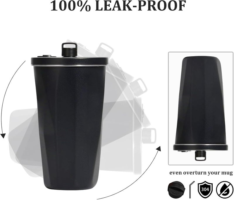 Wosta Travel Mug, Insulated Coffee Cup with Leakproof Lid,Vacuum Insulation Stainless Steel Reusable for Hot Cold Coffee, Non-Slip Protective Cover, (Black, 600 Ml) - Image 4