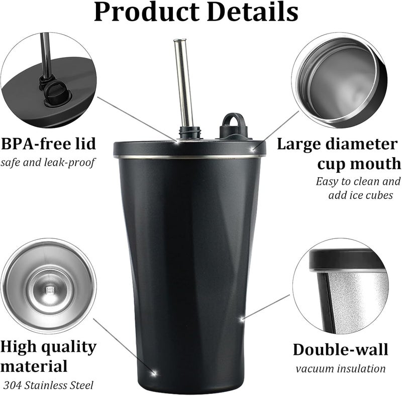 Wosta Travel Mug, Insulated Coffee Cup with Leakproof Lid,Vacuum Insulation Stainless Steel Reusable for Hot Cold Coffee, Non-Slip Protective Cover, (Black, 600 Ml) - Image 2