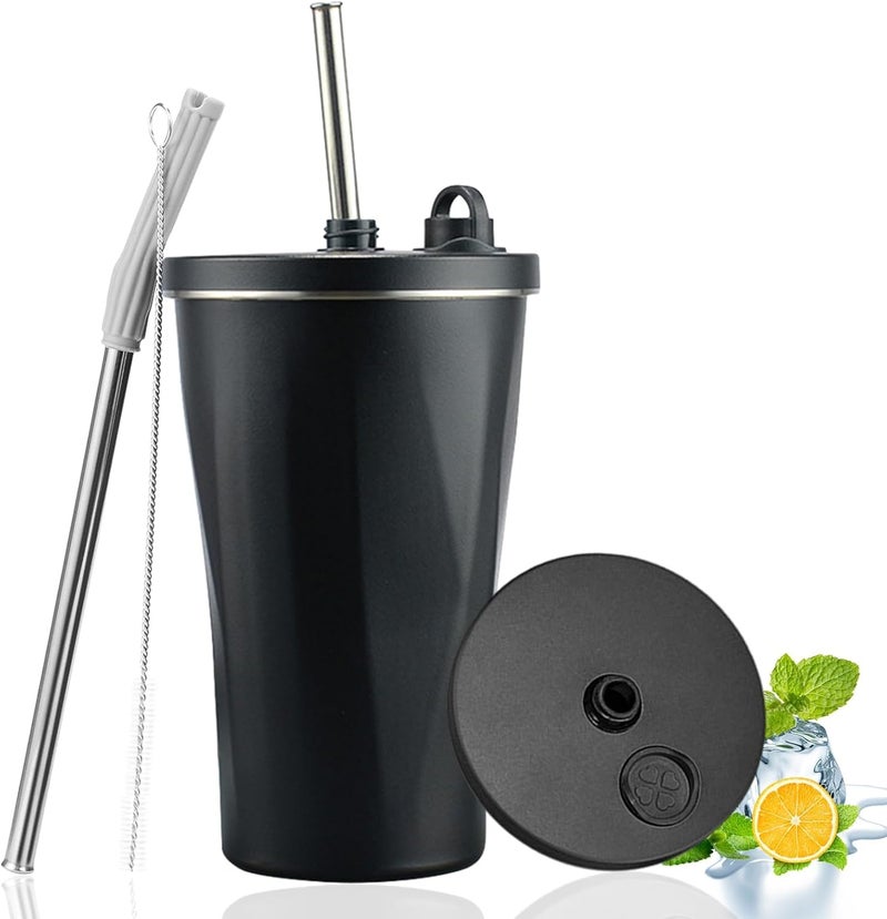 Wosta Travel Mug, Insulated Coffee Cup with Leakproof Lid,Vacuum Insulation Stainless Steel Reusable for Hot Cold Coffee, Non-Slip Protective Cover, (Black, 600 Ml) - Image 1