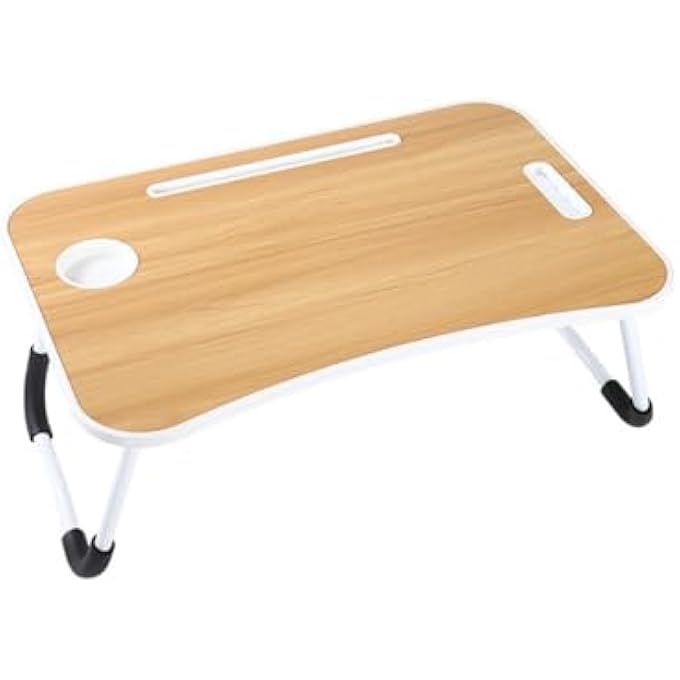 rayihni FOLDABLE LAPTOP TABLE, LAPTOP BED TRAY TABLE FOR BED, SOFA, DINNER BED PORTABLE BED TRAY WITH STURDY PORTABLE CUP HOLDER FOR EATING, WRITING, WORKING, WALNUT - Image 3