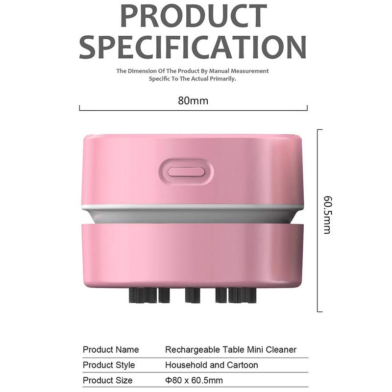 ODISTAR Desktop Vacuum Cleaner,Mini Table dust Sweeper Energy Saving,High Endurance up to 400 mins,Cordless&360º Rotatable for Cleaning Hairs,Crumbs,Computer Keyboard of Gifts for Kids (Pink) - Image 2