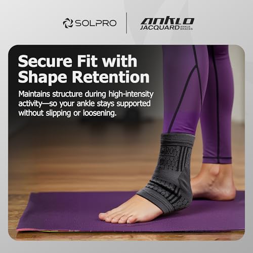 Solpro Anklo Jacquard Ankle Braces for Men & Women | Joint Stabiliser for All Sports, Gym & Rehab Workouts | Joint Pain Relief for Active Lifestyle Injury Recovery & Arthritis (Black/Dark Grey) - Image 2