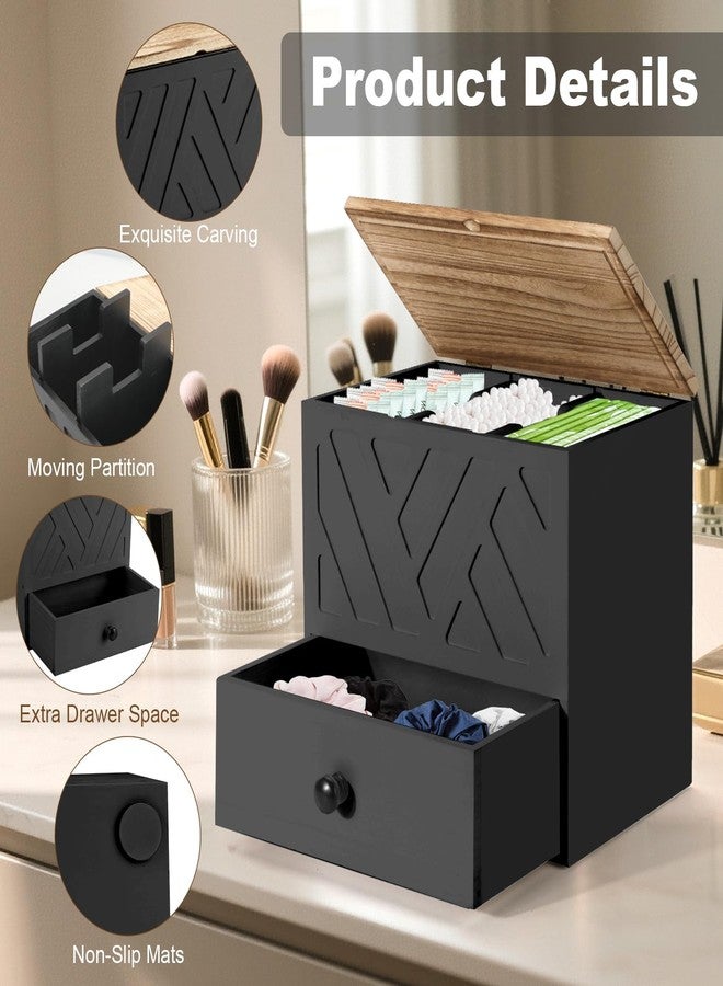 MROUEN Tampon Holder for Bathroom, Feminine Product Organizer with Lid and Drawer, Wooden Shark Week Pad Storage, Tampon Organizer for Toilet Tank Countertop Decor, Girl Stuff Box Toilet Bathroom Accessories - Image 4
