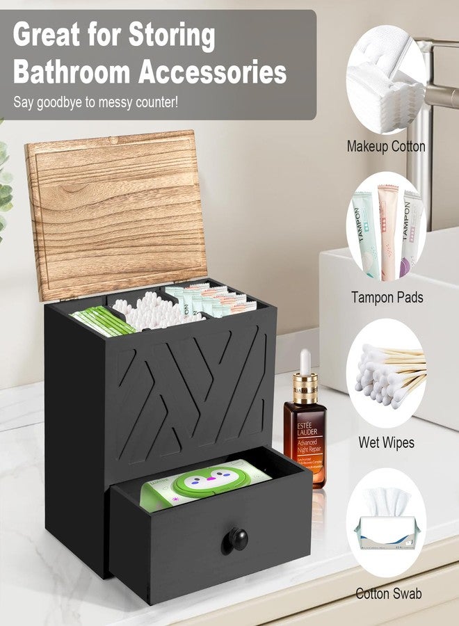 MROUEN Tampon Holder for Bathroom, Feminine Product Organizer with Lid and Drawer, Wooden Shark Week Pad Storage, Tampon Organizer for Toilet Tank Countertop Decor, Girl Stuff Box Toilet Bathroom Accessories - Image 5