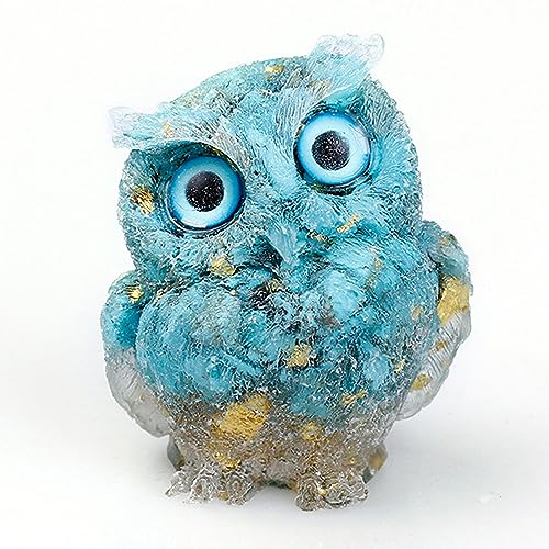 OwMell Owl Statue Tumbled Stone Gemstone Owl Figurine Home Decor Shelf Decor 2.5" - Turquoise - Image 1