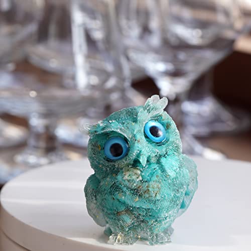 OwMell Owl Statue Tumbled Stone Gemstone Owl Figurine Home Decor Shelf Decor 2.5" - Turquoise - Image 2