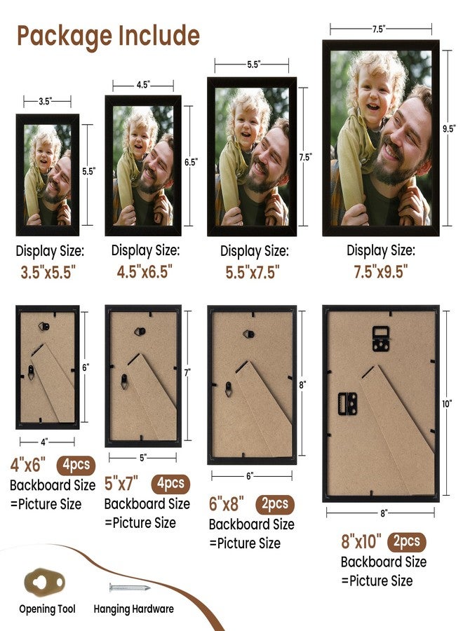 Heimlove Black Collage Picture Frames Set of 12,Two 8x10,Two 6x8, Four 5x7,Four 4x6 Photo Frames,Gallery Wall Frame Set for Wall Mount or Tabletop Display - Image 2