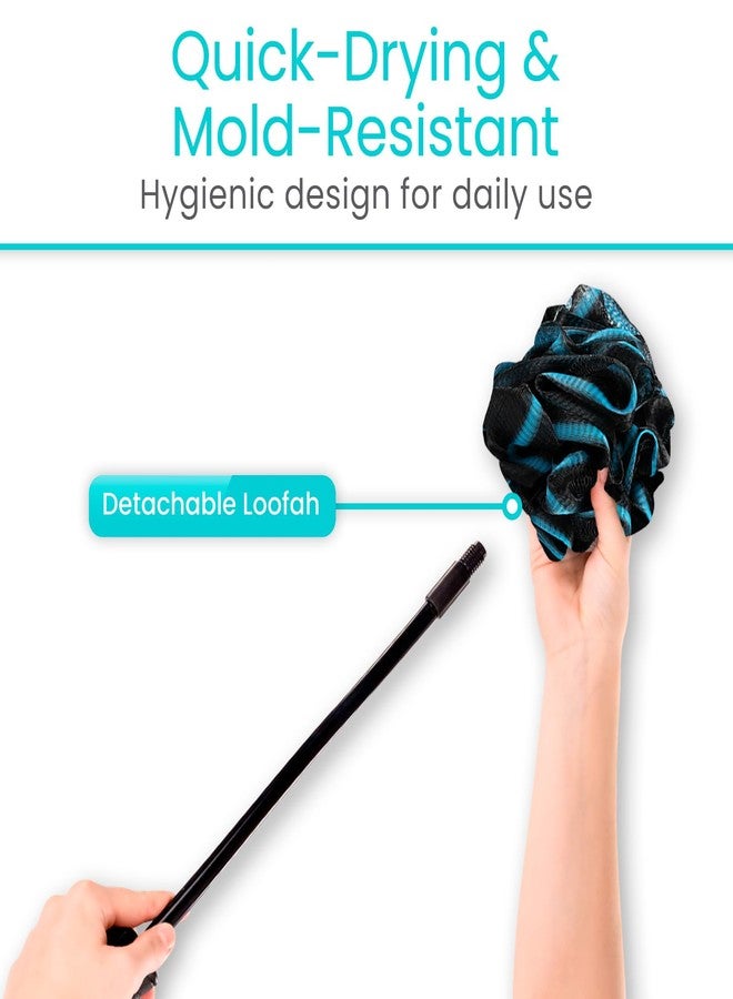 Vive Bendable Loofah on a Stick with Long Handle - Body Exfoliator Luffa & Long Handled Sponge - Back Scrubber & Bath Brush Lufa for Shower, Women, Men, Elderly - Handheld Loofa & Wall Hook Included - Image 4