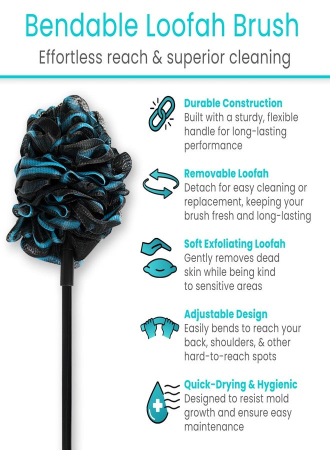 Vive Bendable Loofah on a Stick with Long Handle - Body Exfoliator Luffa & Long Handled Sponge - Back Scrubber & Bath Brush Lufa for Shower, Women, Men, Elderly - Handheld Loofa & Wall Hook Included - Image 2