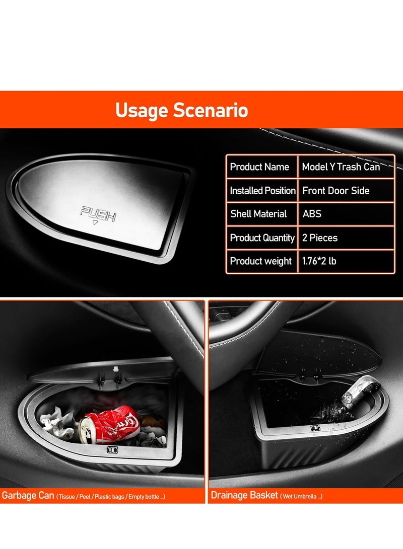 SYOSI 2PCS Trash Can for Tesla Model Y Car Door Garbage Can Trash Bin with Cover Side Door Storage Box Organizer On the Rear Door Organizer Garbage Can Bin Original Car Mold Practical and Nice Black - Image 3