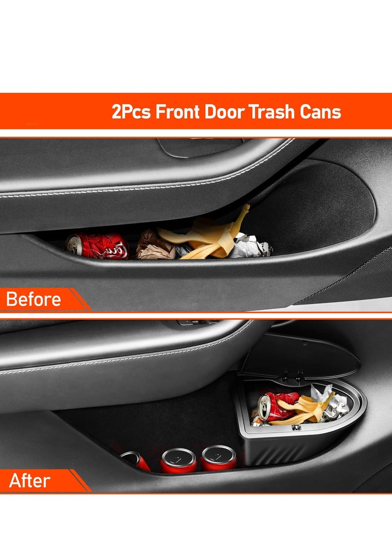 SYOSI 2PCS Trash Can for Tesla Model Y Car Door Garbage Can Trash Bin with Cover Side Door Storage Box Organizer On the Rear Door Organizer Garbage Can Bin Original Car Mold Practical and Nice Black - Image 5